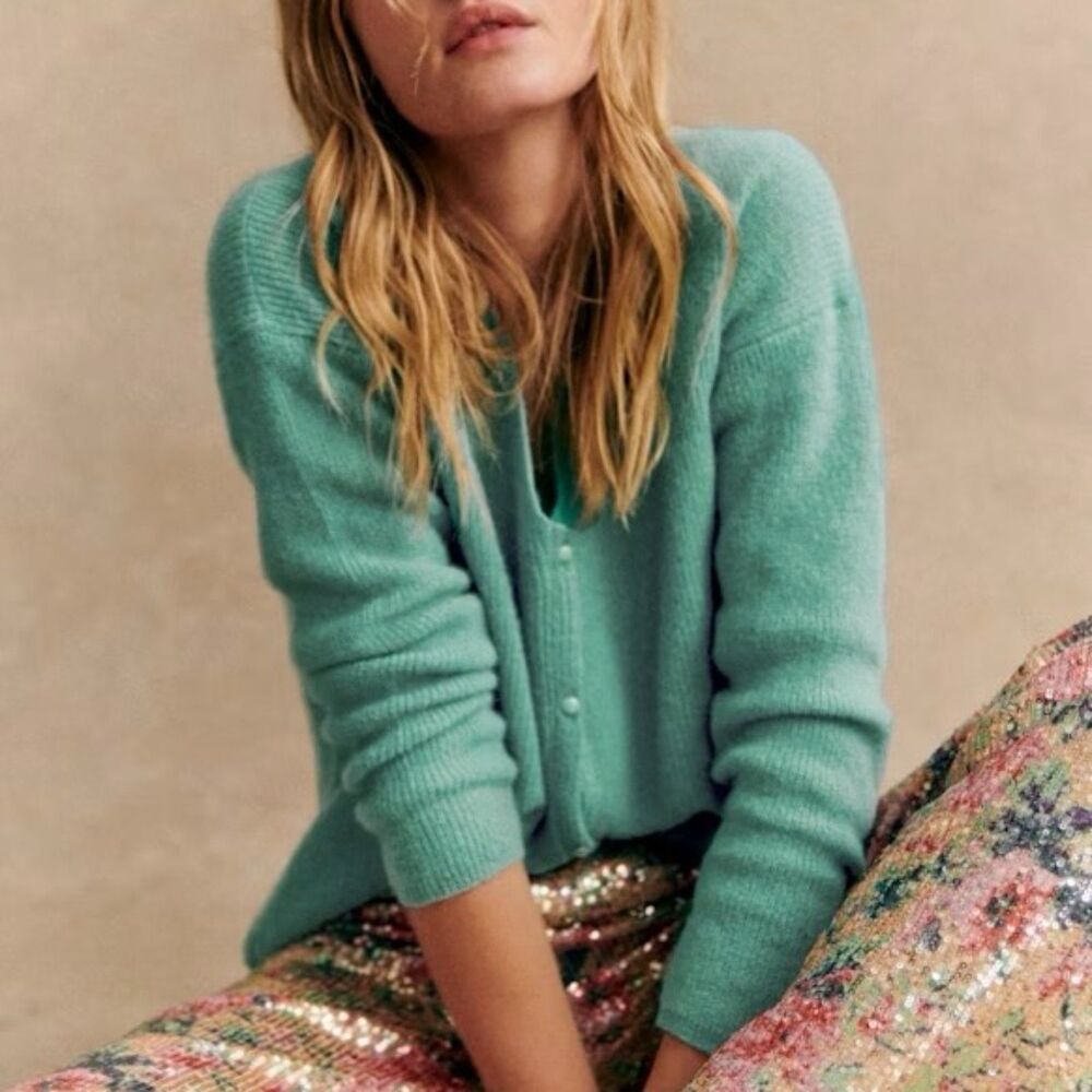 Sezane Barry Cardigan Size S Light Sage NWT